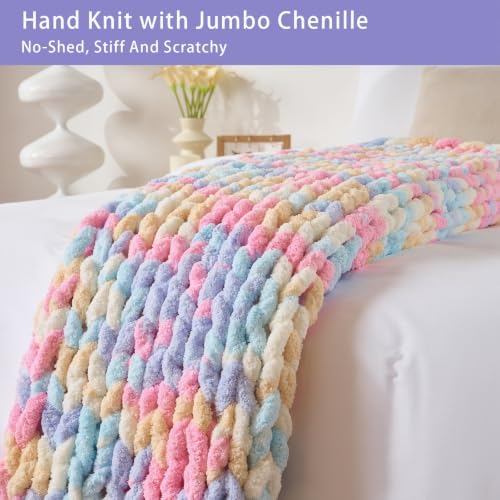 Bigacogo Chunky Knit Throw Blanket for Couch, 51x63 inches, Pink Blue Mix