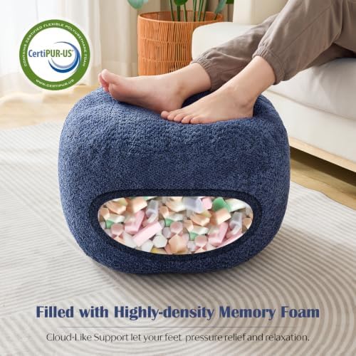 SHOUREN Stuffed Round Ottoman,Pouf Ottoman Foot Rest,20 X 15,Blue