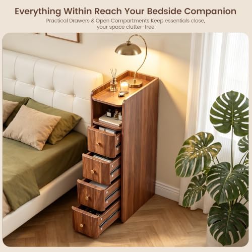 FurSch 31.5”H Tall 7.87”W Narrow Nightstand with 4 Drawers for College Dorm