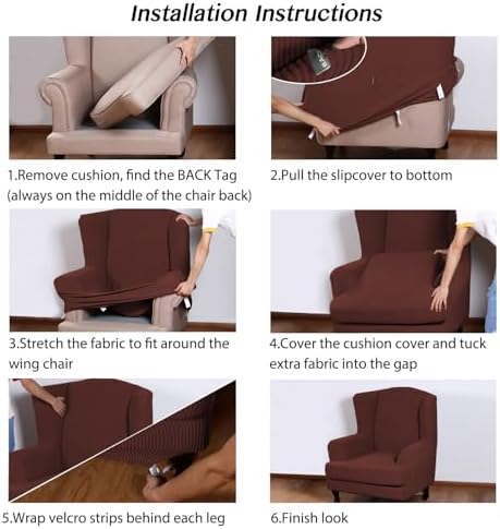 Turquoize Wingback Chair Covers 2 Piece Wing Chair Slipcover Stretch Slipcovers for Wingback Chairs Spandex Jacquard Fabric with Elastic Bottom Non-Slip Furniture Cover, Burnt Brick
