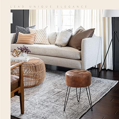 LUE BONA Reddish Brown Vanity Stool Chair for Makeup Room, Tufted Faux Leather Stool for Vanity, 19 inch Height, Vanity Chair with Metal Legs, Modern Foot Ottoman for Bedroom, Living Room