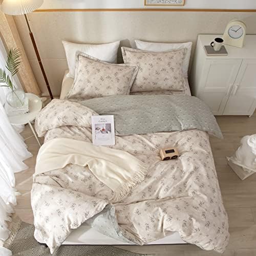 HighBuy Boho Floral Duvet Cover King Bedding Vintage Cotton Aesthetic Bedding Set King Size Comforter Cover Set Garden Lightweight Soft Duvet Cover Set Zipper Closure Breathable