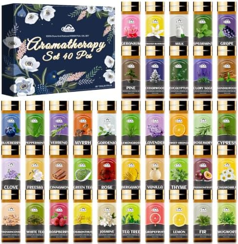 Essential Oil Set, 40 Pcs Fragrance Aromatherapy Oils for Skin, Diffusers, Home Care, Humidifier, Laundry, Candle Making - Tea Tree, Sandalwood, Lavender, Vanilla, Eucalyptus and More(5mL)