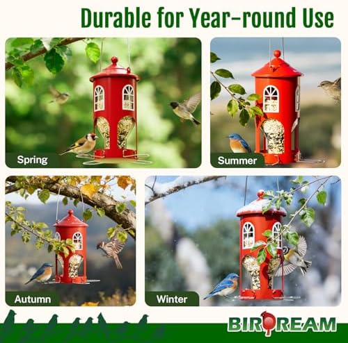 Birdream Metal Bird Feeder for Outdoors Hanging, 1.5lb Large Capacity, Red