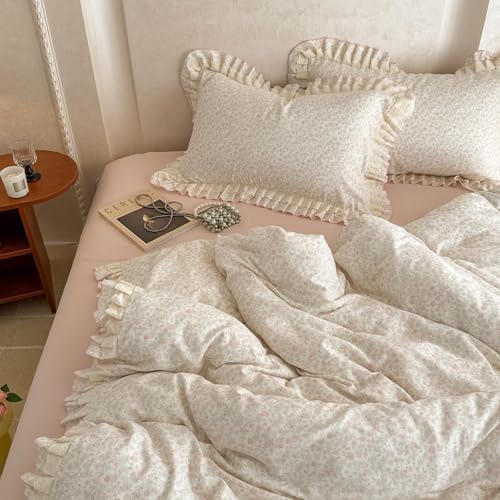 Floral Duvet Cover Set Muslin Cotton Queen(90"x90"),Pink Flower