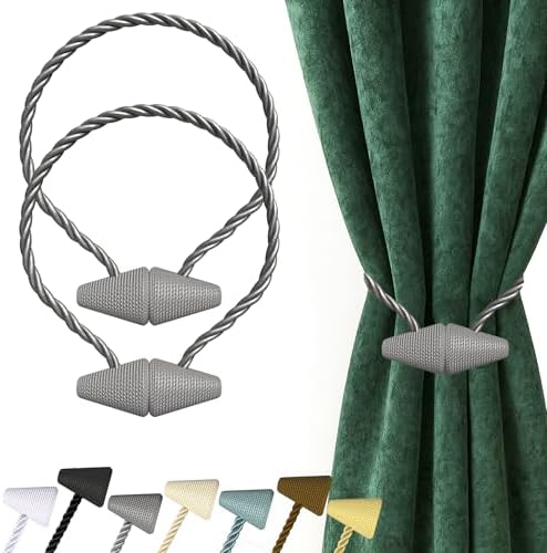 Hion Magnetic Curtain Tiebacks Grey 2pcs, Curtain Holdbacks Hooks Holders