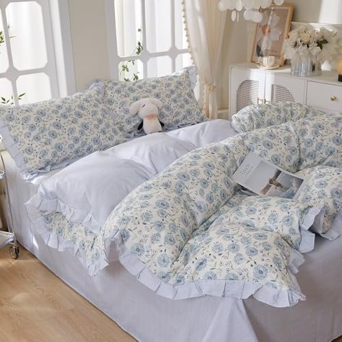 Blue Queen Size Duvet Cover 90"×90",100% Cotton Bedding Set 3 Pcs