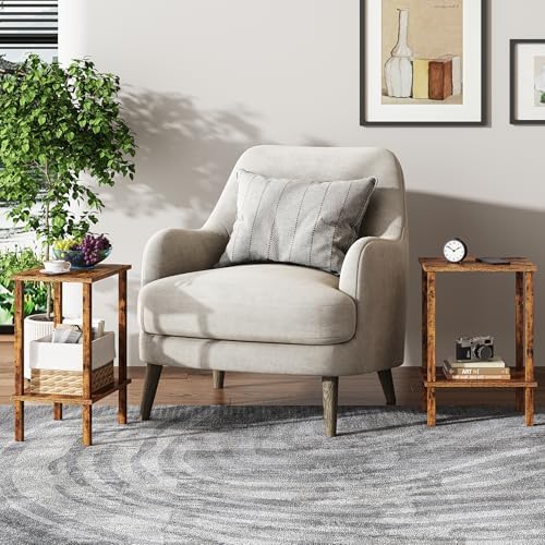 TUTOTAK End Table, Side Table, Nightstand, 2-Tier Storage Shelf