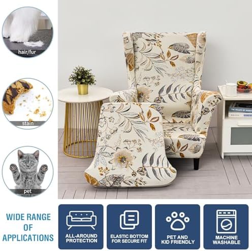 NILUOH Wingback Chair Covers 2-Piece, Armchair Slipcovers for Living Room