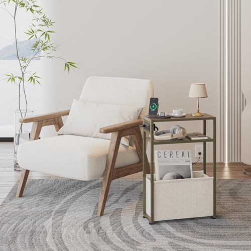 Leomonio Narrow Side Table, Slim Night Stand with Magazine Rack