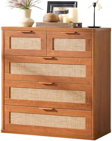LEYAOYAO Rattan Dresser for Bedroom, 33.5" Small Chest of Drawers