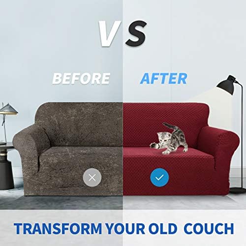 ZNSAYOTX 1 Piece Jacquard Couch Covers for 3 Cushion Couch High Stretch Sofa Cover for Pets Dogs Anti Slip Extra Large Sofa Slipcovers Furniture Protector (XL Sofa, Wine Red)