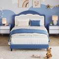 IDEALHOUSE Twin Bed Frame with LED Headboard, Boucle Fabric Upholstered Platform Bed with LED Light for Kids, Girls, Wooden Slats Support, No Box Spring Needed, Blue