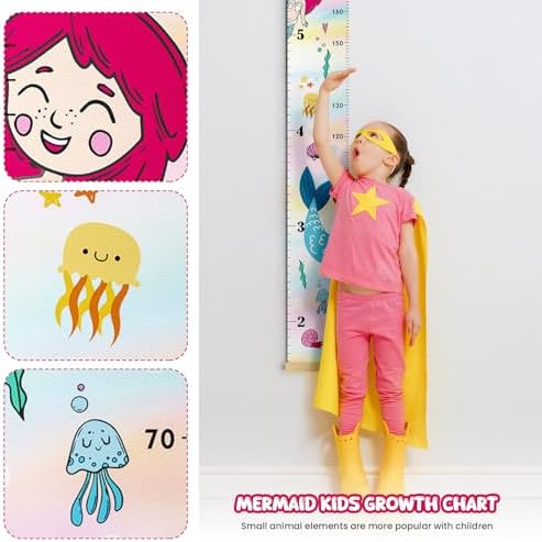 Mermaid Growth Chart,Canvas Height Ruler,Wooden Wall Decor