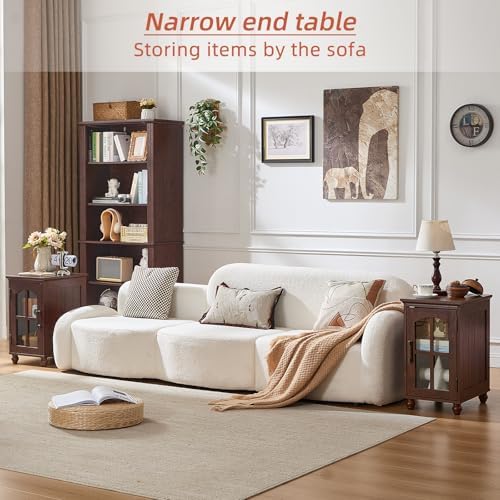 Narrow Side Table Set of 2, Farmhouse Nightstand with Charging Station