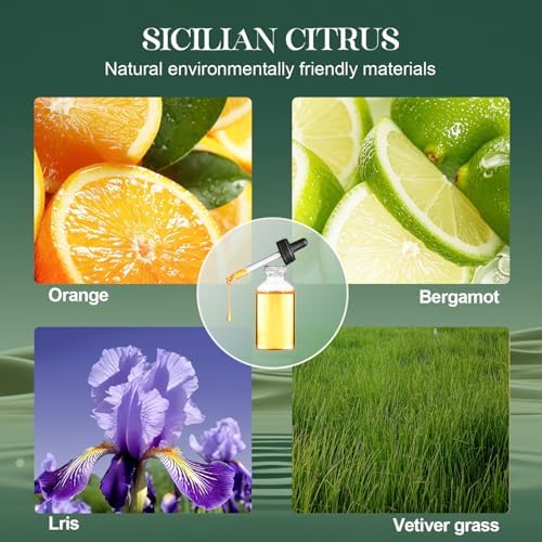 Reed Diffuser Set, 6.1 oz (180 ml) Sicilian Citrus Scented Diffuser with Sticks Long-Lasting Home Fragrance Reed Diffuser for Home Room Office Bathroom Shelf Decor