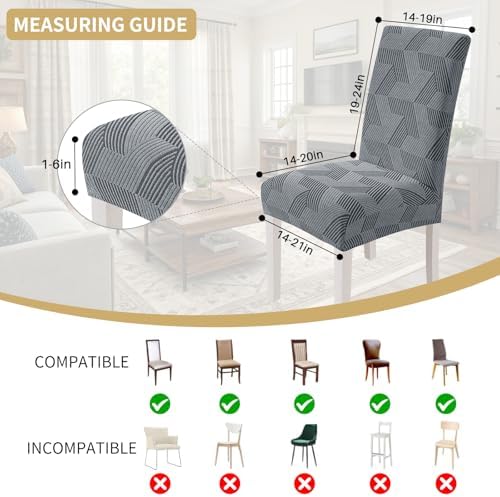 JIVINER Stretch Dining Chair Slipcovers Set of 2, Geometrical Jacquard Dining Chair Covers, Washable Kitchen Chair Covers for Dining Room, Hotel, Party, Light Grey