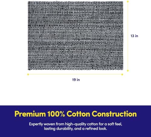 Sweet Home Collection 100% Cotton Placemats for Dining Room Rectangle Two Tone Woven Fabric Soft Durable Table Mat Set, Set of 6, Black, Rectangle 13" x 19" (Pack of 12)