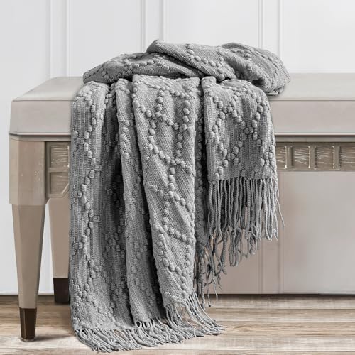BOURINA Light Grey Throw Blanket 50 x70 Inch Jacquard Throw Knitted Blanket