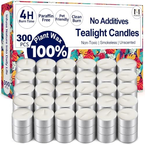 Tea Lights Candles 300 Pack, 4 Hour Palm Wax Tealights