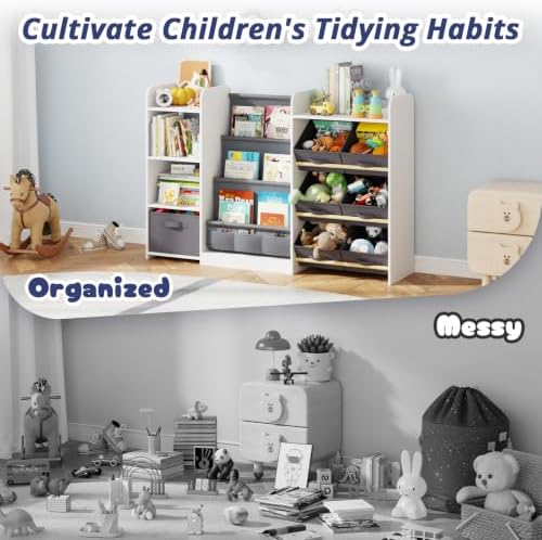 Kids Bookshelf and Toy Storage with 7 Removable Bins, 52 inch, White