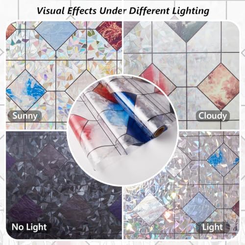 LEMON CLOUD Stained Glass Window Privacy Film Decorative, 35.4″ x 78.7″