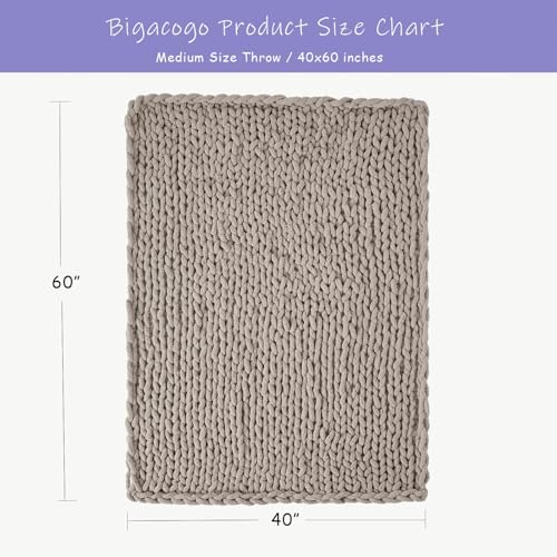 Bigacogo Chunky Knit Throw Blanket for Couch, 40x60 inches, Taupe