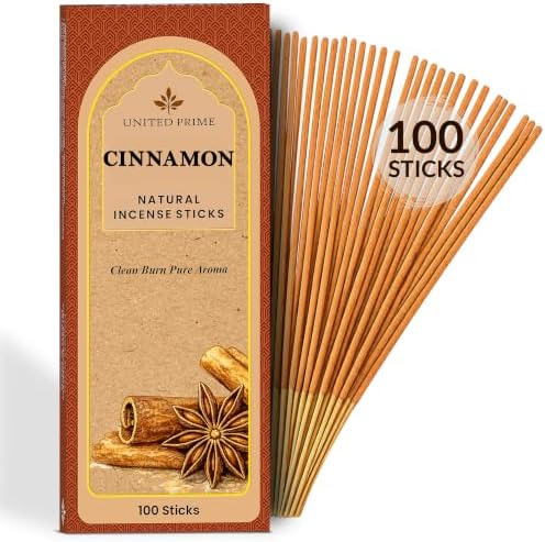 Pure Cinnamon Incense, 100 Insence Sticks, No Charcoal Clean Burning Stick Inscent, 100% Natural Organic Non Toxic, Sustainably Harvested, Spiritual Healing Positive Vibes Incense