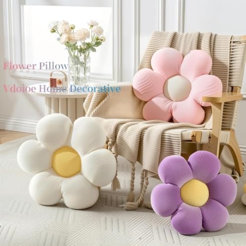 3PCS Flower Pillow,15.75" Daisy Pillow White Pink Purple