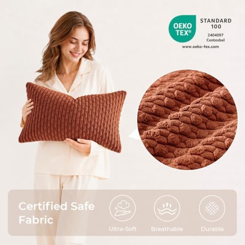 Kevin Textile Soft Corduroy 12"x20" Lumbar Pillow Covers 2 Pack, Rust Brown