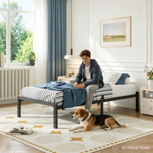 18 Inch Twin XL Size Metal Platform Bed Frame,Mattress Anti-Slip Design
