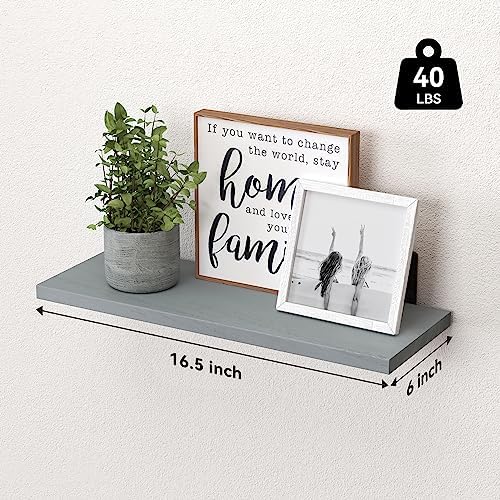 WOPITUES Floating Shelves Set of 6 for Wall Decor & Storage, Grey
