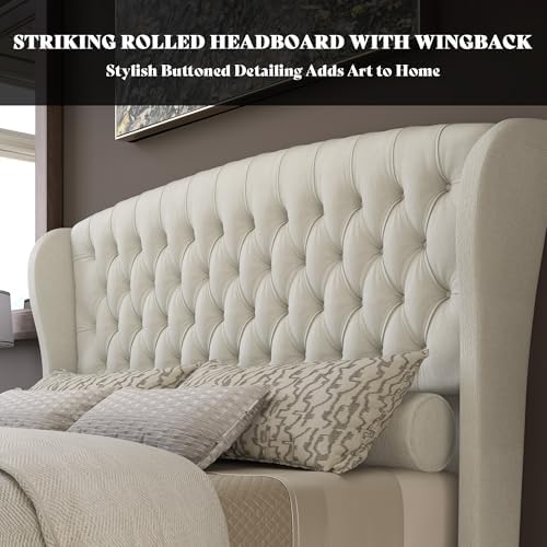 AMERLIFE California King Upholstered Sleigh Bed Frame with Headboard