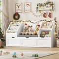 FOTOSOK Kids Bookshelf with Reading Nook, Toy Storage with Seat Cushion