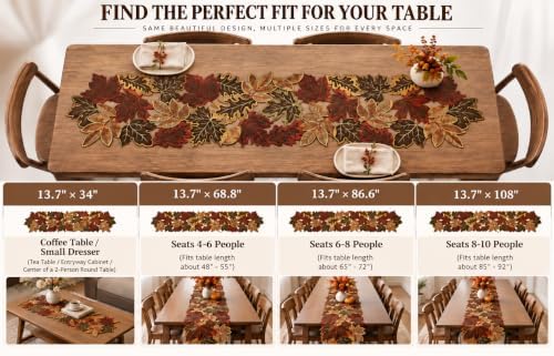 Embroidered Fall Table Runner 13.7 x 68.8 in, Thanksgiving Table Decor
