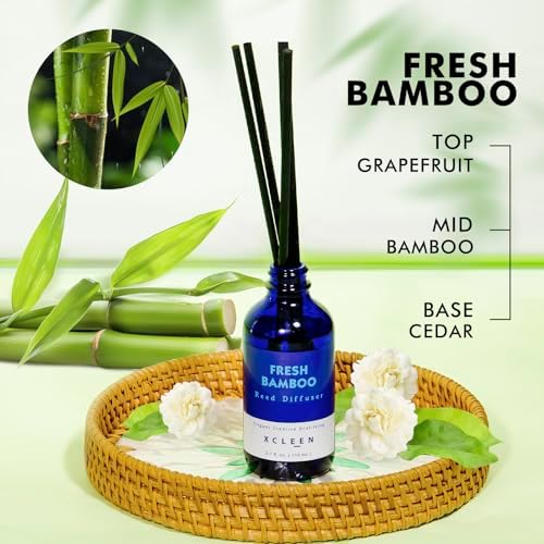 Xcleen Reed Diffuser, Fresh Bamboo Scented Diffuser with Sticks, Home Fragrance Aromatherapy Oil Diffuser for Bathroom Office Decor (Pack of 2)