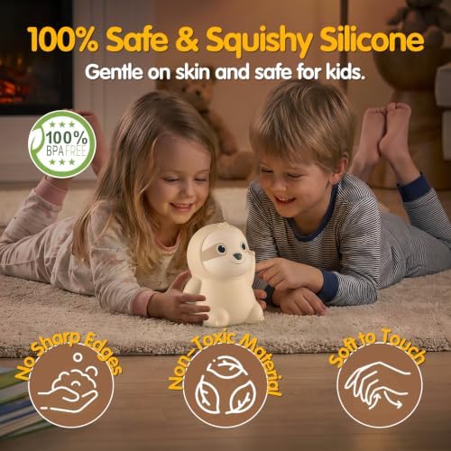 Sloth Silicone Night Light for Kids, Cute Squishy LED Lamp Gift
