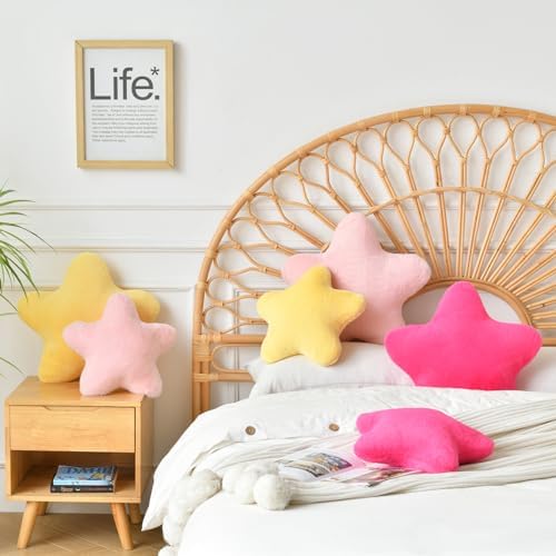 Star Pillow, Decorative Throw Pillows for Bed Couch, 15" Star Shaped Pillow Plush Floor Cushions Room Decor Pillow with Soft Faux Rabbit Fur for Sofa Bedroom Living Room