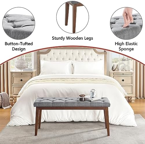 kinmars Tufted Entryway Bench for Bedroom End of Bed, 42.5", Grey