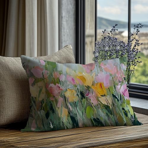 Abstract Spring Wildflower Floral Colorful Pillow Covers 12x20 Double-Sided,Rustic Cottagecore Colorful Flower Botanical Decorative Throw Pillow Covers for Home Bedroom Living Room