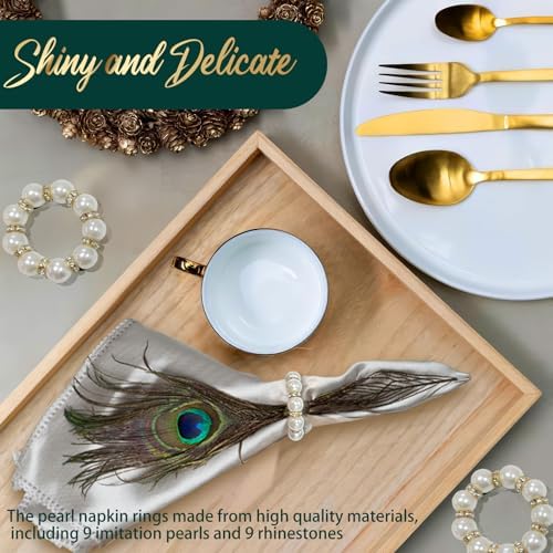 100Pcs Gold Disposable Napkin Rings Imitation Pearl Ring Napkin Holder Delicate White&Gold Beaded Serviette Buckles for Wedding Party Dinner Table Decor and Daily Use
