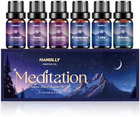 Meditation Essential Oils Set - Top6 Fragrance Oil Aromatherapy Essential Oils Kit for Diffuser, Waterless Diffuser, Candle Making - Ground, Calm, Pranayama, Focus, Release, Integrate Scents