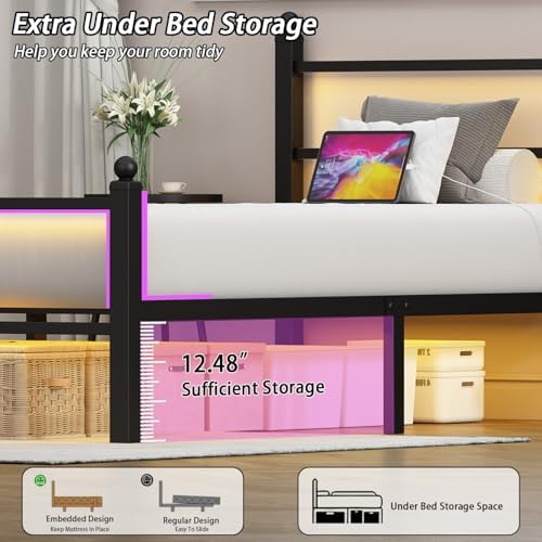 Twin Black Metal Platform Bed Frame with Headboard & Footboard