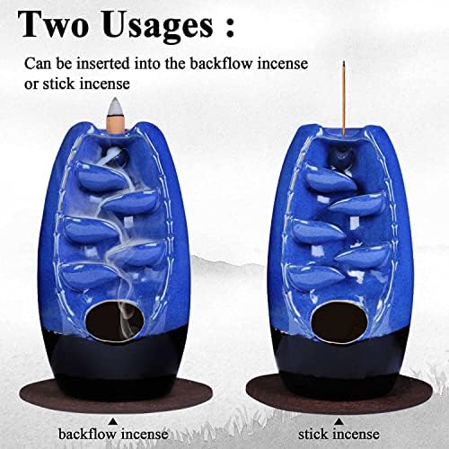 SPACEKEEPER Ceramic Backflow Incense Holder Waterfall Incense Burner, Navy