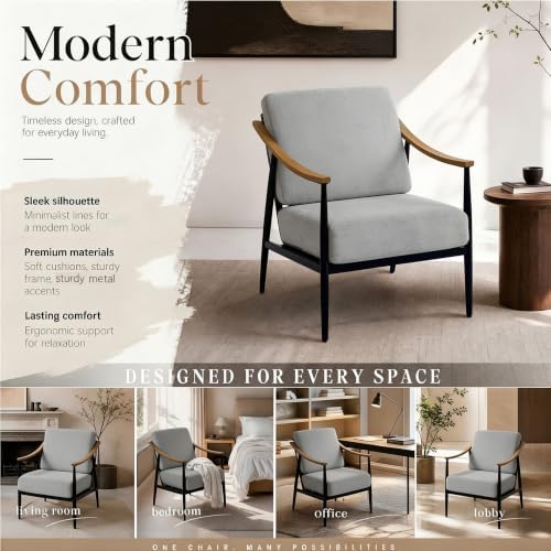 RNKSFX Modern Accent Chairs Set of 2 for Living Room Bedroom Mid Century Arm Chairs Upholstered Office Accent Chairs Comfy Waiting Room Chairs with Metal Frame, Grey