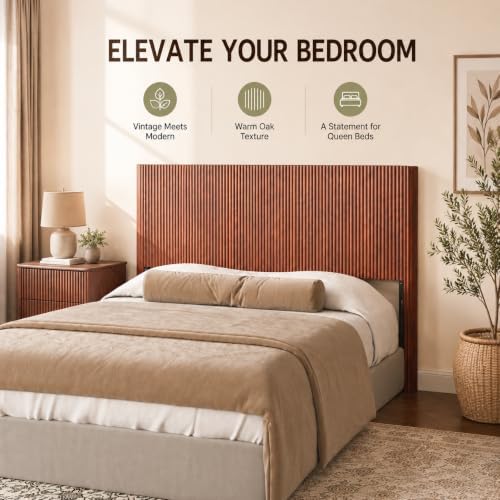 Walnut Boho Arched Corrugated Queen Size Fluted Headboard Only