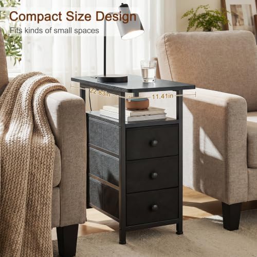 LOAKEKEL Narrow Side Table, Small End Table with Charging Station