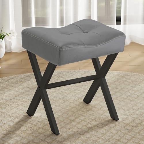 Memobarco 18-Inch Leather Vanity Stool Chair, Gray Makeup Stool