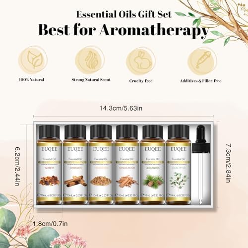 EUQEE 6PCS Woody Essential Oils Set for Diffuser, Candle Making, Massage