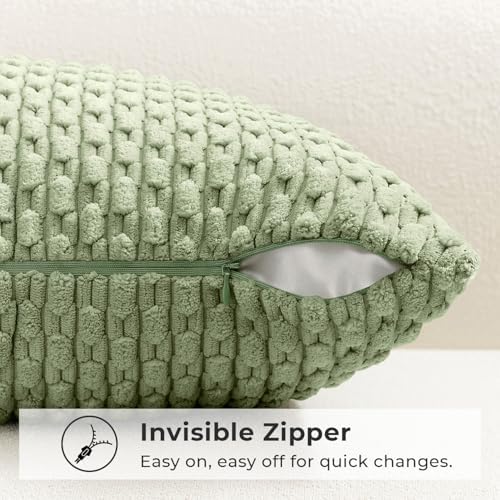 Kevin Textile Soft Corduroy 16x16 Inch Pillow Covers 2 Pack, Sage Green